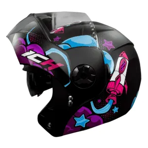 Casco Para Moto Abatible DE Niño ICH 3110 Space Negro Mate/fucsia/neon