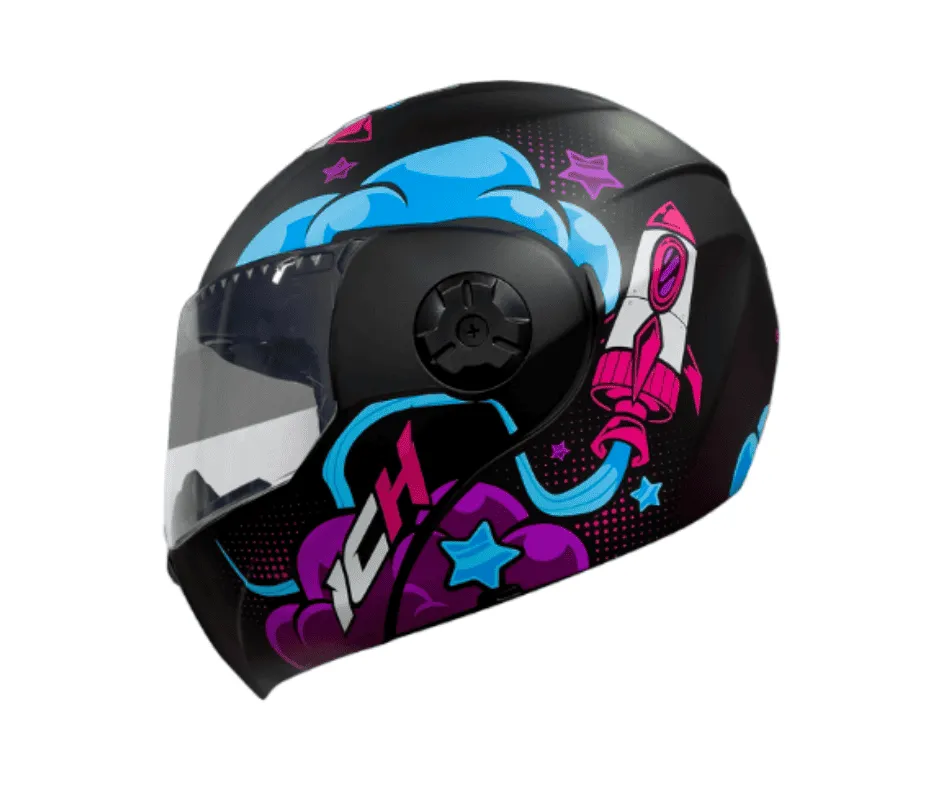 Casco Para Moto Abatible DE Niño ICH 3110 Space Negro Mate/fucsia/neon color negro, vista 2