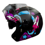 CASCO PARA MOTO ABATIBLE DE NIÑO ICH 3110 SPACE NEGRO MATE/FUCSIA/NEON